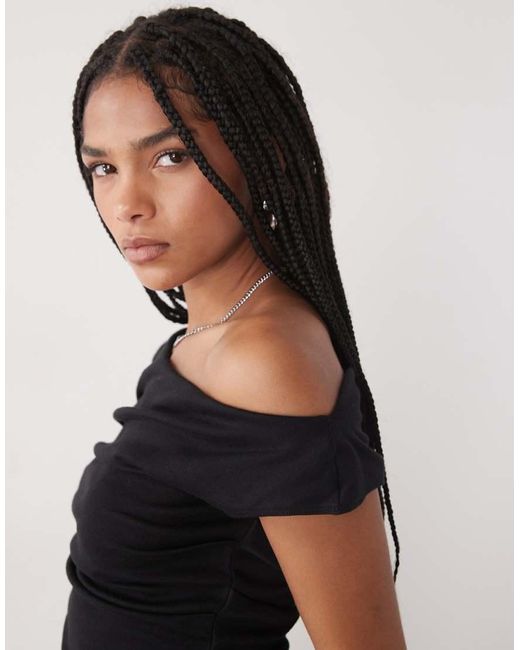 Weekday Black Semi Sheer Drape Neck Top