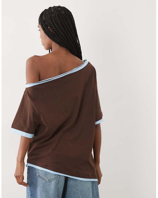 ASOS Brown Off Shoulder With Contrast Top