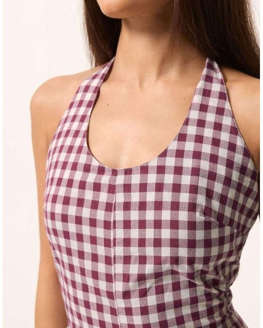 PixieGirl Purple Petite Gingham Wide Leg Jumpsuit