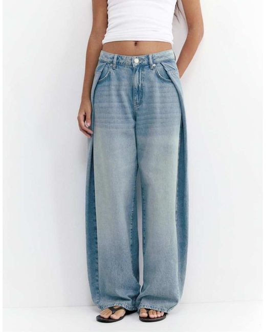 Pull&Bear Blue Pleated Balloon Fit baggy Jeans