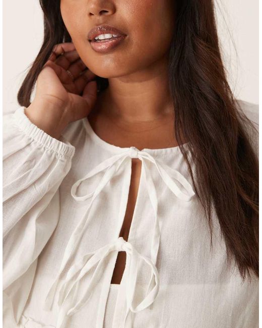 Esmee Curve White Exclusive Tie Front Long Sleeve Beach Top Co-Ord