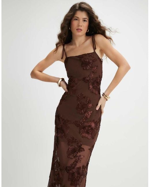 River Island Brown Embroidered Floral Maxi Dress