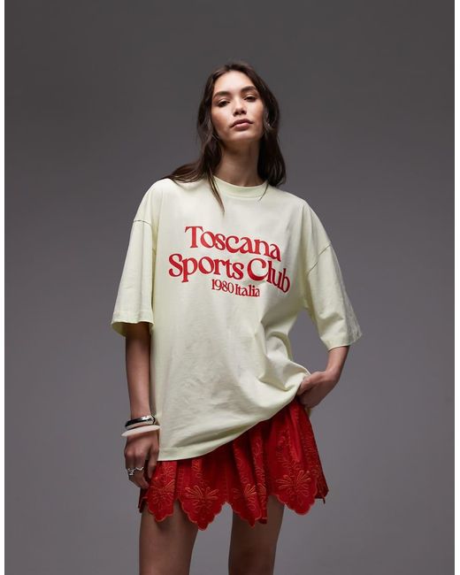 TOPSHOP Red Jersey Graphic Toscana Sports Club Oversized T-shirt