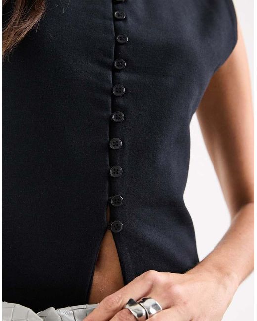 ASOS Black Compact Cotton Grown On Sleeve Button Down Top