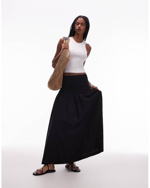 TOPSHOP Black Poplin Mix Maxi Skirt