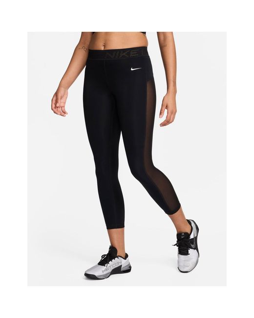 Nike Black Nike Pro Training Dri-fit Mid Rise 7/8 Mesh leggings