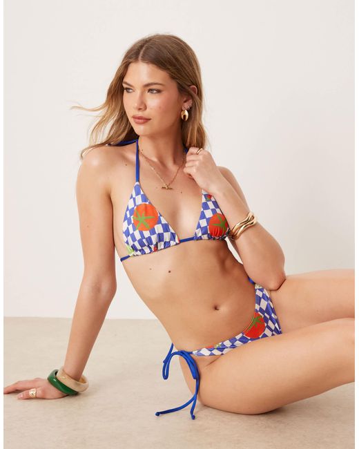 ASOS Blue Lucy Chilli Print Triangle Bikini Top
