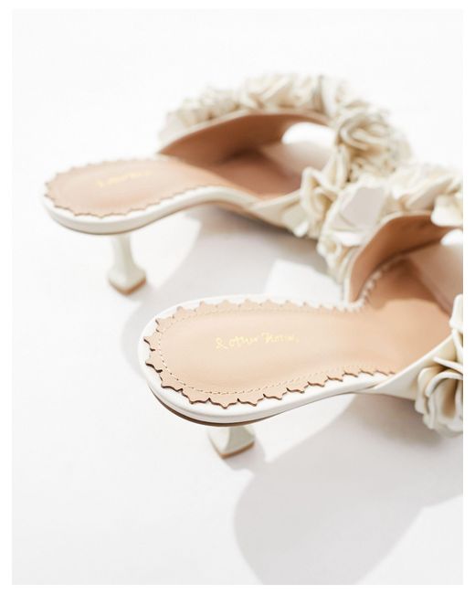 & Other Stories White Leather Heeled Mules With Layered Flower Detail