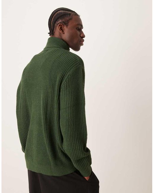 ASOS Green Oversized Knitted Fisherman Rib Roll Neck Jumper for men