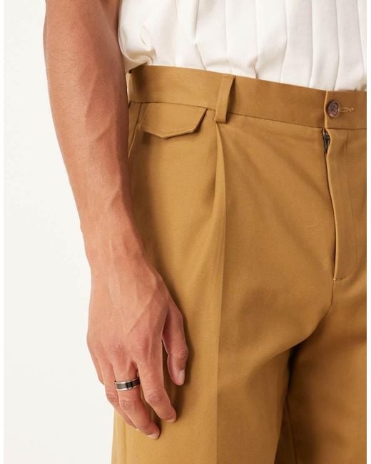 ASOS Natural Smart Wide Leg Cotton Chino Trousers With Front Pleat for men