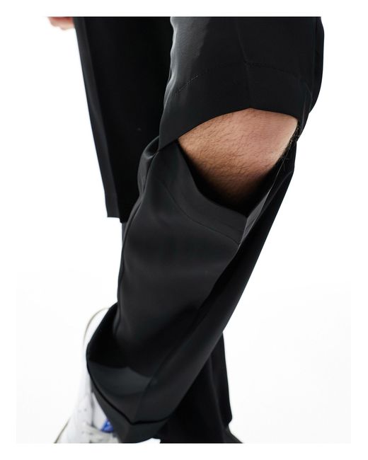 ASOS Black Smart Straight Leg Satin Pants With Knee Splits for men