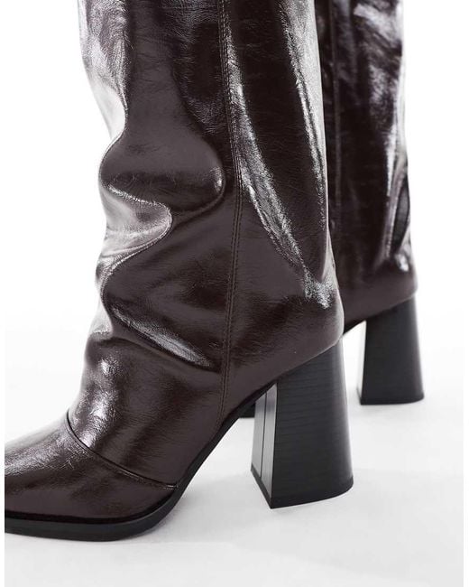 London Rebel Brown Zoe Slouchy Block Heel Knee Boots