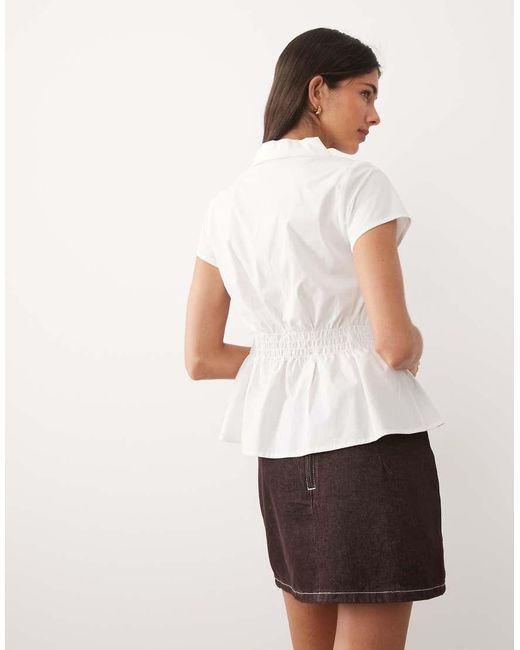 Gina Tricot White Cotton Rich Cinched Waist Crinkle Blouse