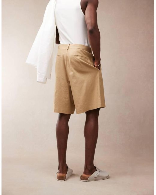 ASOS Natural Smart Linen Blend Bermuda Shorts for men
