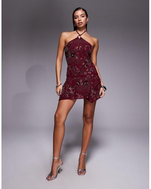 adria bead & sequin mini dress Edikted in Red With a cute halter