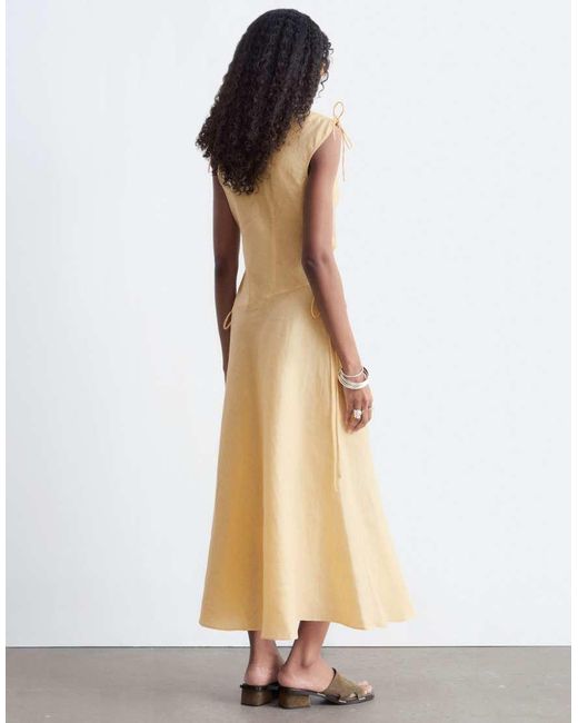& Other Stories Natural Pure Linen Asymmetric Midi Dress
