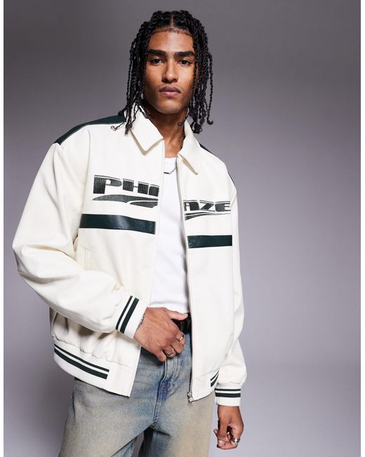 ASOS – motocross-bomberjacke aus kunstleder in Gray für Herren