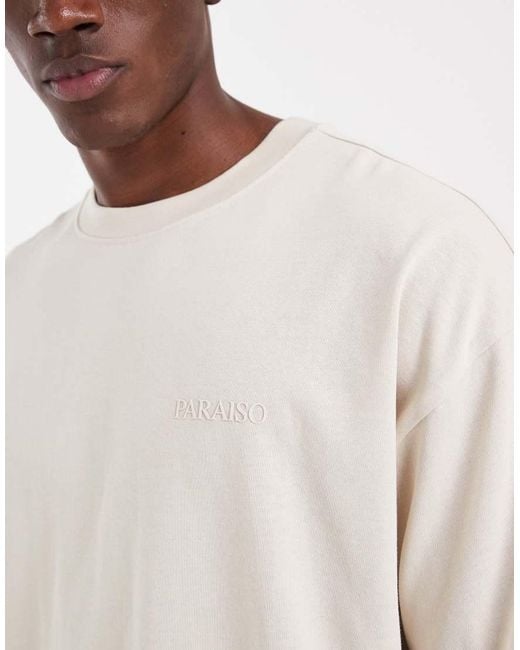 ASOS Natural Heavyweight Oversized T-Shirt Co-Ord With Text Graphic for men
