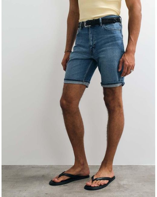Mango Blue Rolled Hem Denim Shorts for men