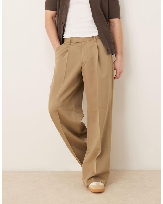 ASOS Natural Loose Fit Dress Pants With Front Pleats for men