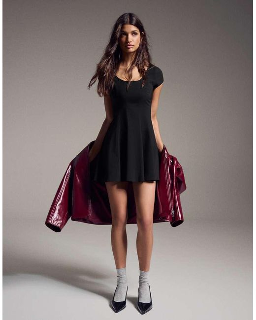 Bershka Brown Bengaline Mini Dress With Flared Skirt