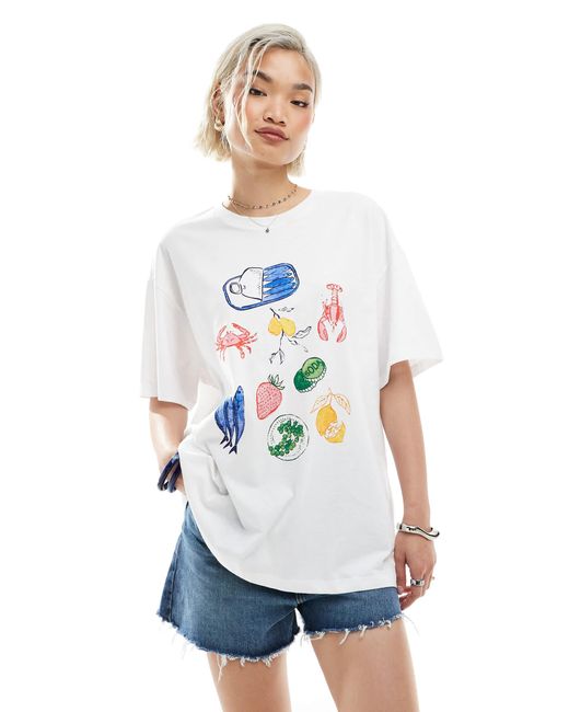 T-shirt oversize coupe boyfriend avec imprimé aliments Vero Moda en coloris White