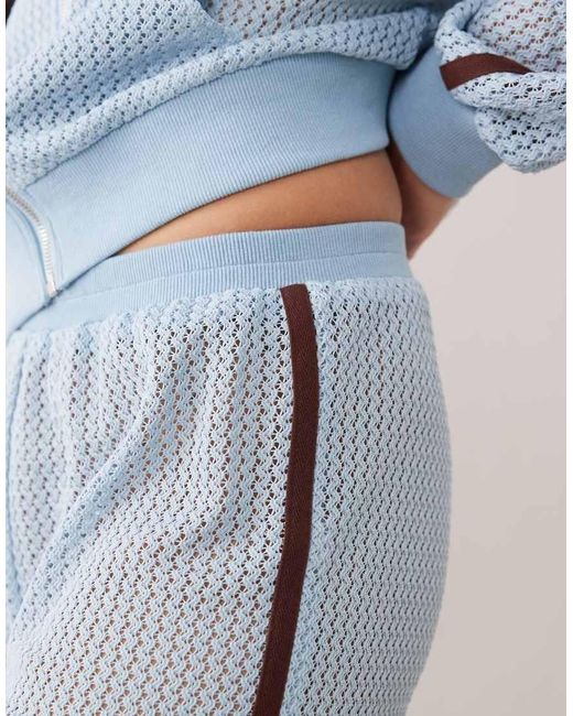 Kaiia Blue Exclusive Crochet Contrast Stripe Trousers Co-ord