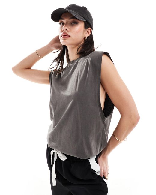 ASOS Gray Washed Oversized Tank With Drop Arm Hole