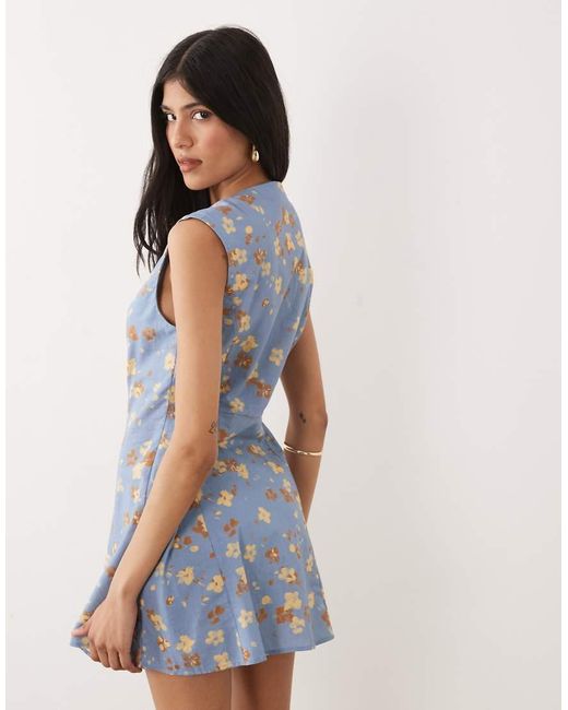 ASOS Blue Square Neck Button Down Mini Sundress