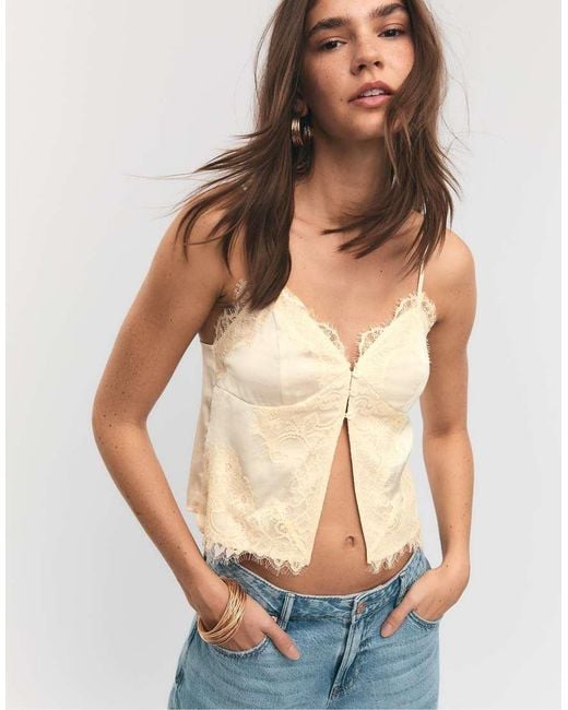Stradivarius Natural Strappy Satin Lace Top