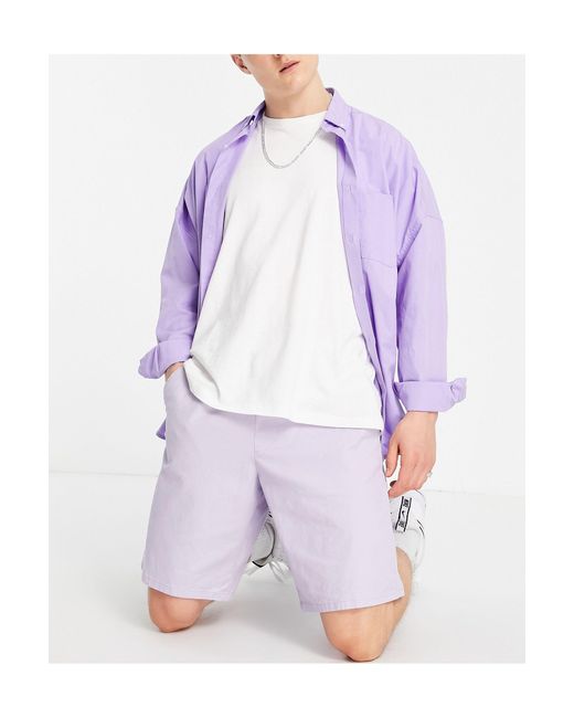 ASOS Relaxed Skater Chino Shorts With Elasticated Waist in Purple for Men -  Lyst