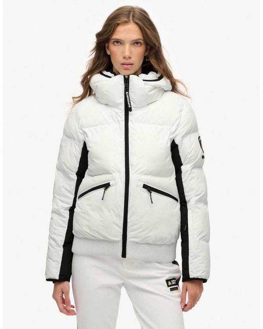 Superdry White Hooded Ski Bomber Jacket