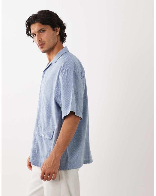 ASOS Blue Oversized Revere Stripe Shirt for men