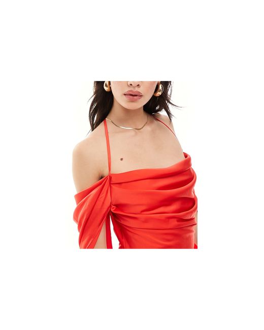 ASOS Red Satin Cowl Neck Mini Dress With exaggerated Sleeve Detail