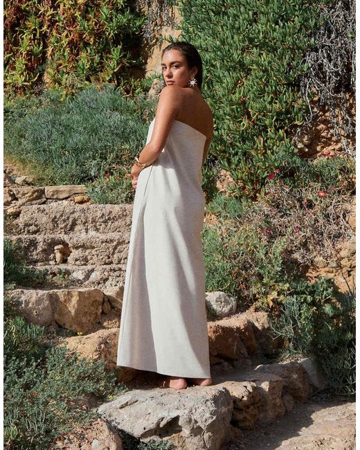 4th & Reckless Green X Luana Barron Contains Linen Bandeau Trapeze Sun Embroidery Maxi Dress