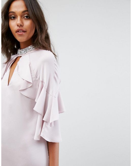 Lipsy Embellished Pleated Cuff Shift 