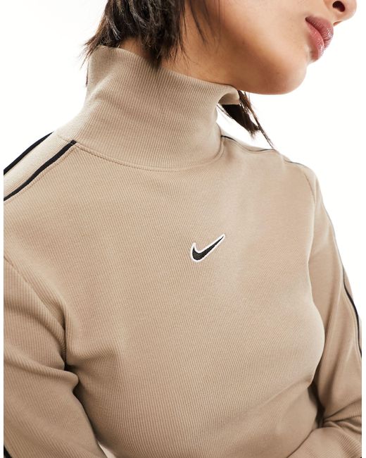 Streetwear - top a maniche lunghe accollato beige e nero di Nike in Natural