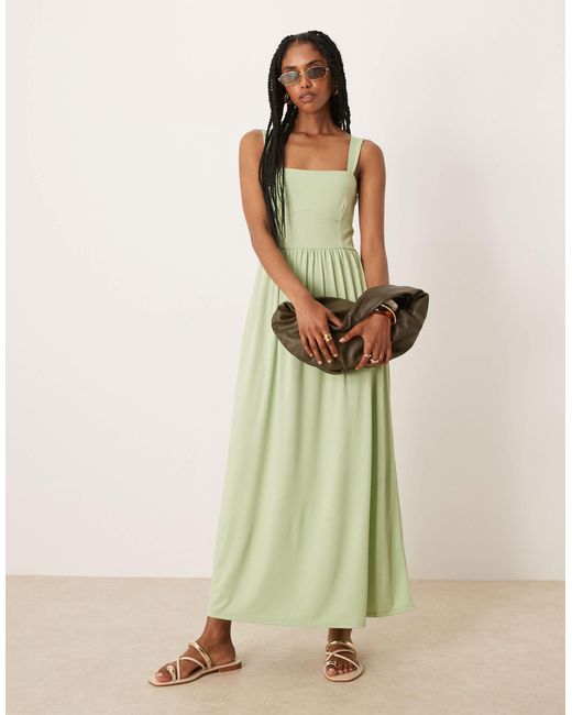 Robe mi-longue à encolure carrée - sauge ASOS en coloris Green