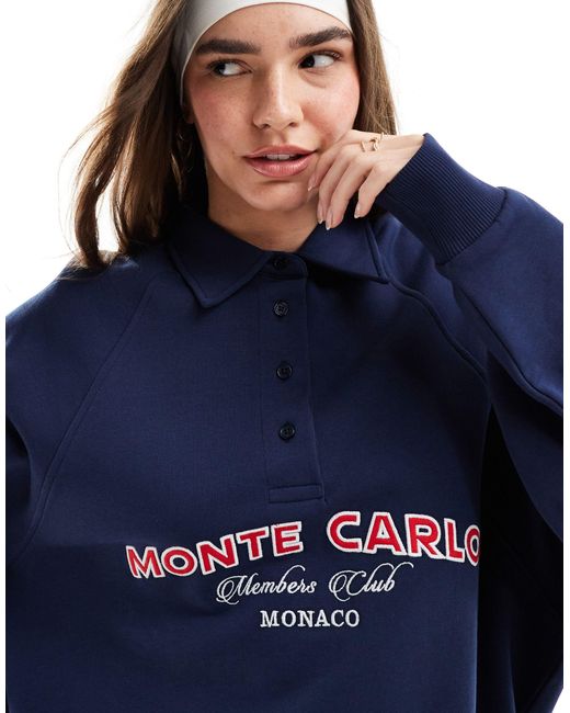 ASOS Blue Rugby Sweatshirt With Monte Carlo Graphic