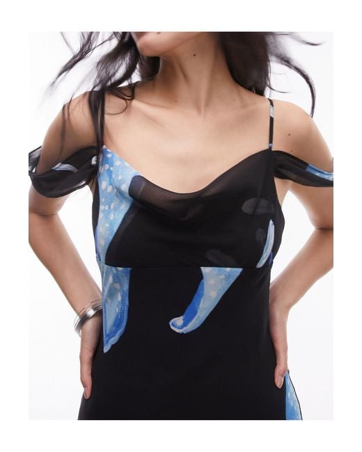 TOPSHOP Blue Off Shoulder Cami Midi Dress