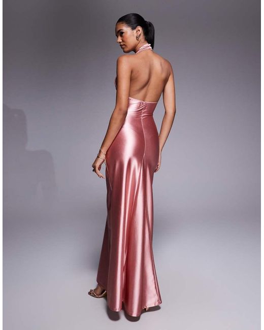 ASOS Pink Plunge Stretch Satin Maxi Dress