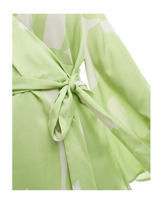 ASOS Green Asos Design Curve Exclusive Satin Wrap Mini Dress With Tie Waist