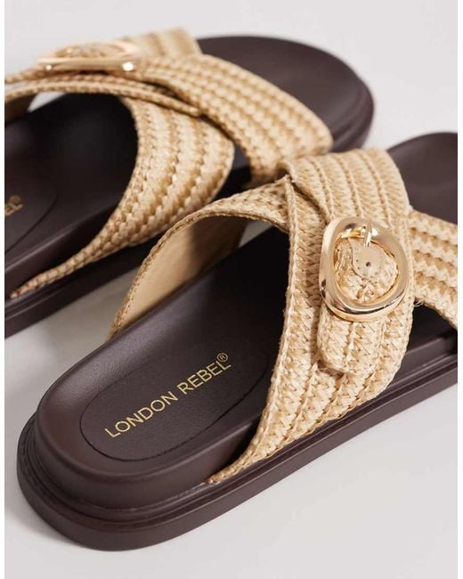 London Rebel White Raya Flat Sandals With Buckle Detail