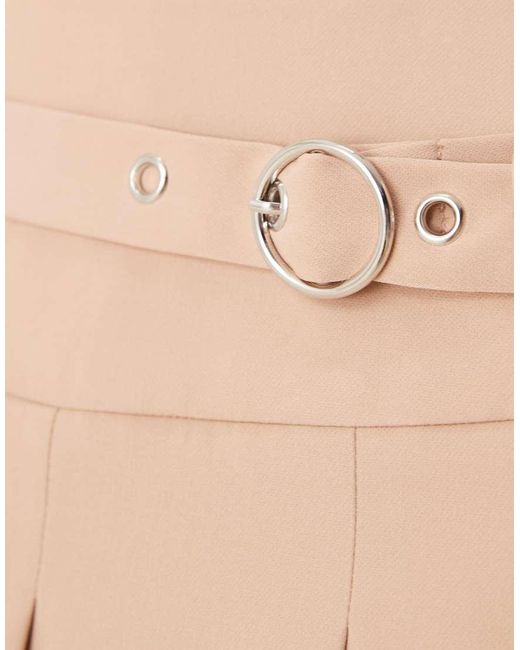 Miss Selfridge Elegant Geplooid Mini Rokje Met Riem in het Brown