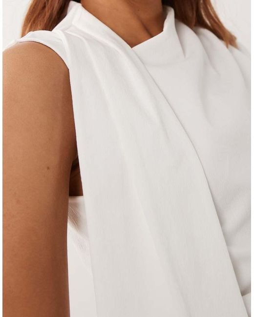 ASOS White Ruched Tank Top With Scarf Neck Detail