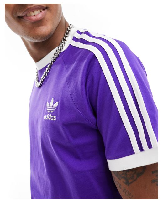 T-shirt viola bluastro con tre strisce di Adidas Originals in Purple da Uomo