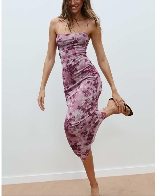Stradivarius Pink – bedrucktes midikleid aus tüll