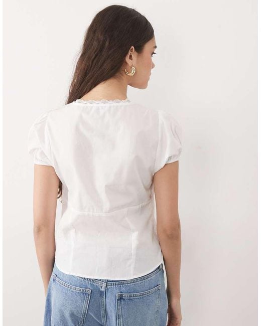 Miss Selfridge White V-Neck Lace Detail Fitted Shirt