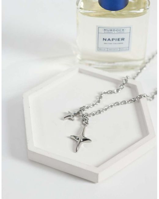 ASOS White Waterproof Stainless Steel Double Star Pendant Necklace for men