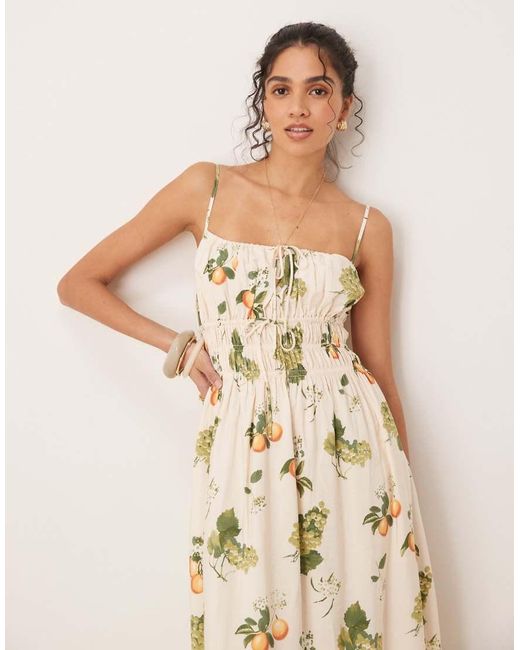 Abercrombie & Fitch Natural Soft Neck Spaghetti Strap Flowy Maxi Dress